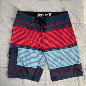 Hurley Men's Vibrant Striped Board Shorts - Red and Blue